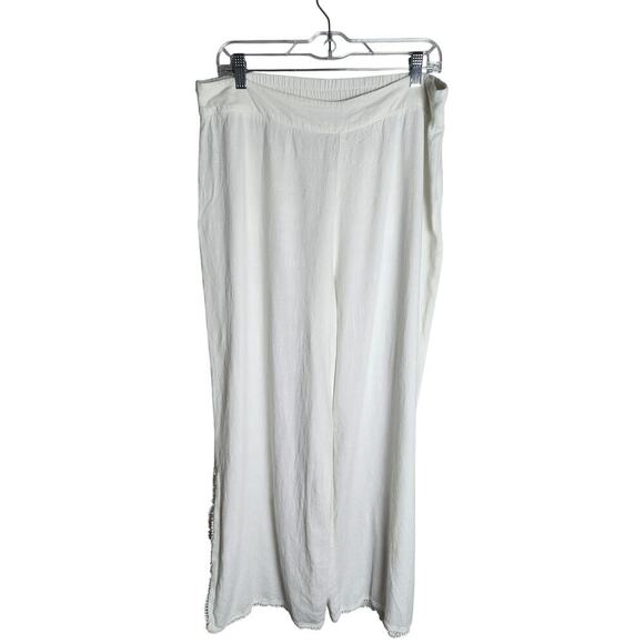 Soft Surroundings Pants - Soft Surroundings pull on linen blend beach pants sz L Gauzy slit leg stretch